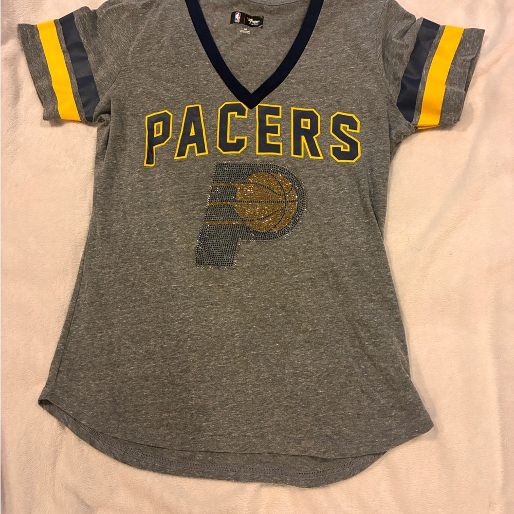 NBA Indiana Pacers Gray V-Neck  Tee with Yellow and Navy Accents